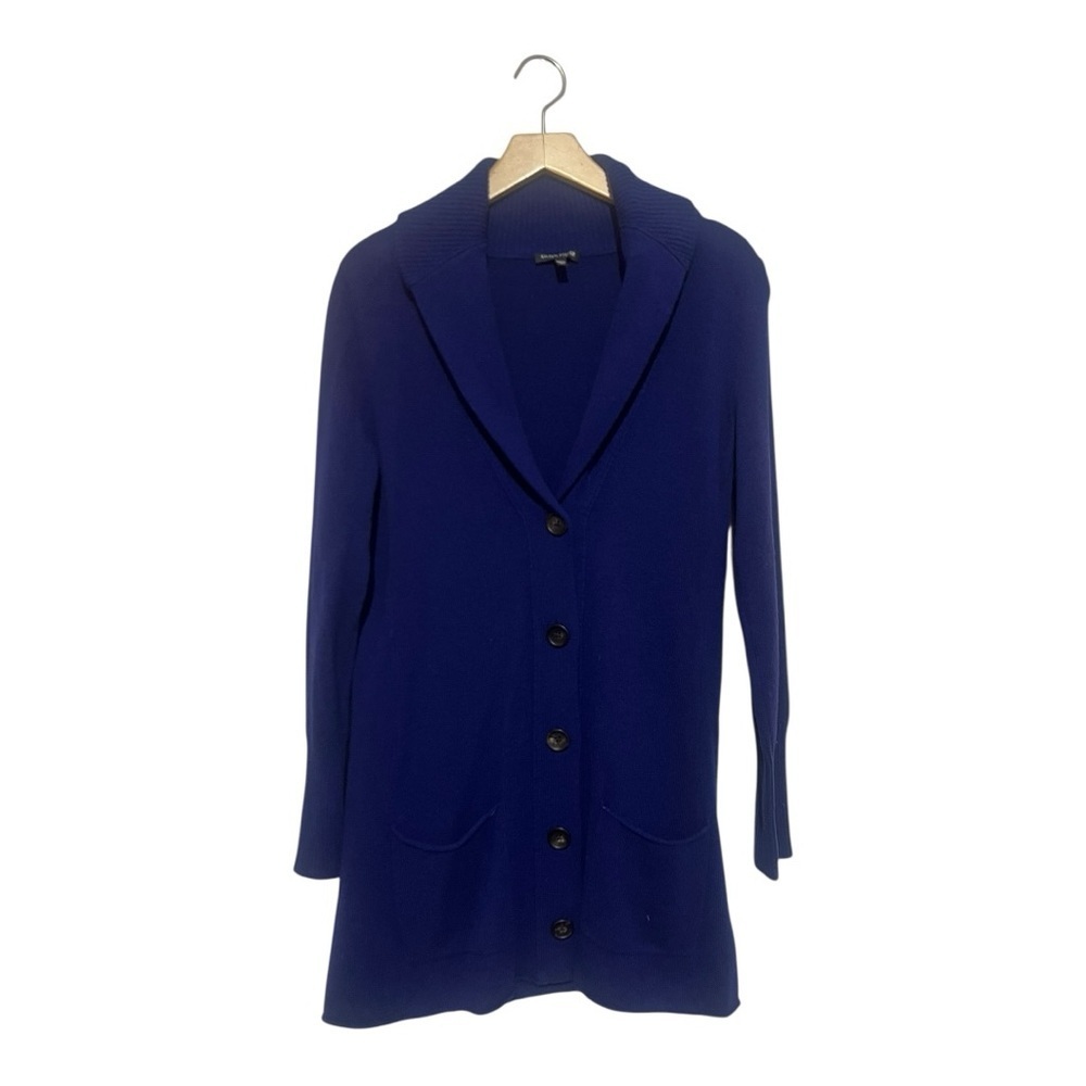 Eileen Fisher Merino Wool Cashmere Cardigan Size Medium Blue Pockets